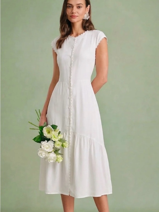 RIHOAS Dresses & Skirts - RIHOAS White Cap-Sleeve Midi Dress